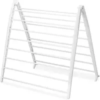 Compact white drying rack, 6"L x 26"W x 51.5"H. Freestanding and foldable for space-saving indoor use. 2