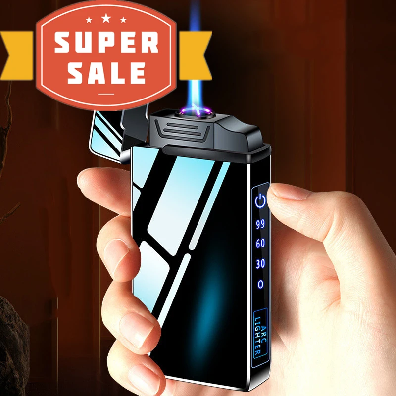

2022 New Metal Dual Arc USB Charging Butane Gas Electric Dual Purpose LED Screen Display Power Lighter Portable Men's Gift