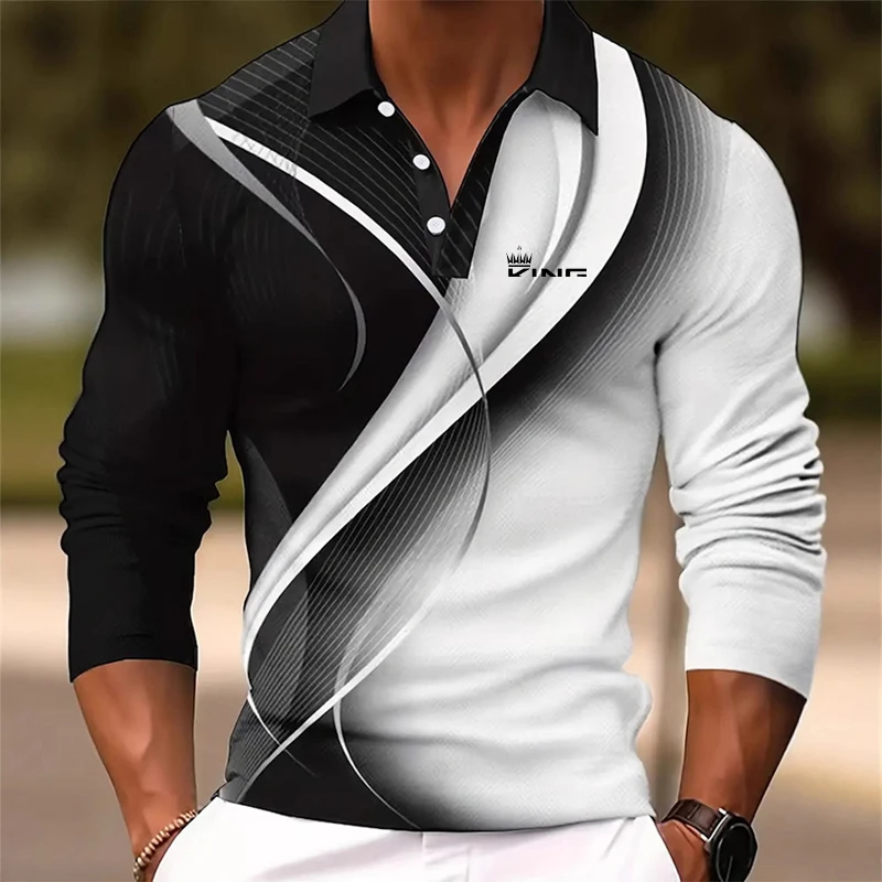 Men's Graphic Polo Shirts Golf Shirt Long Sleeve Polo Shirts Collared Shirts Casual.