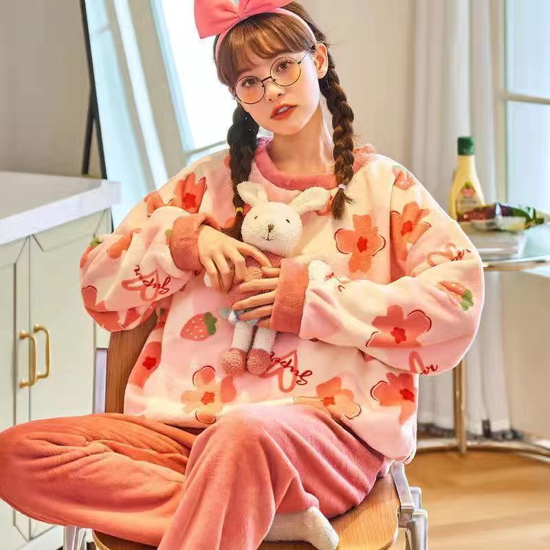 Winter Pajamas Set for Women Pullover Cute Soft Girl/kids flannel Pyjamas Set Warm Long-sleeved Trousers Ð¿Ð¸Ð¶Ð°Ð¼Ð° Ð¶ÐµÐ½ÑÐºÐ°Ñ ÐºÐ¾Ð¼Ð¿Ð»ÐµÐºÑ