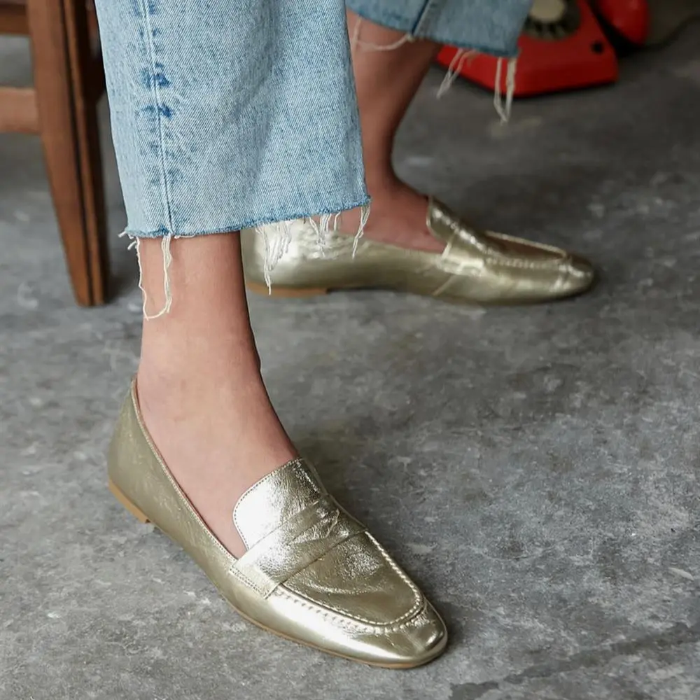 Micky Echtem Leder Metallic Flache Sohle Loafer Poshnmore Bronze  