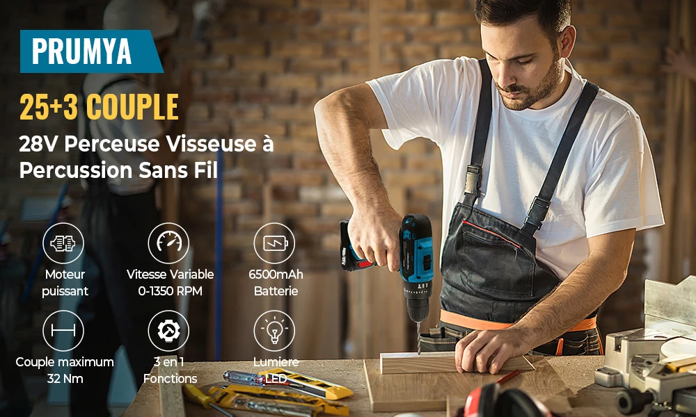 21V Kabelloser Schlagbohrer Multifunktionaler Schraubendreher 1350 U/min Geschwindigkeit Elektrische Handbohrmaschine Wiederaufladbare Lithium-Batterie Elektrowerkzeug – Detail 10
