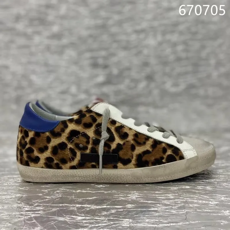 Classical GOLDEN Shoes Designer Women's GOOSE Sneakers Silver Glitter Leopard Pony Hair Suede Leather Style Shoe 6