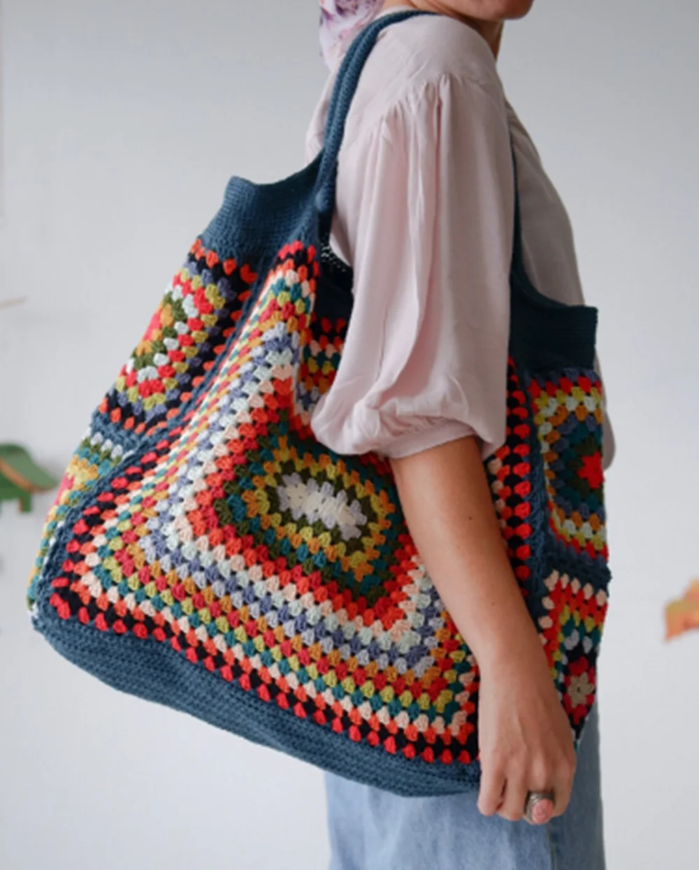 Crochet Tote Bag, Boho Hippie Handbag