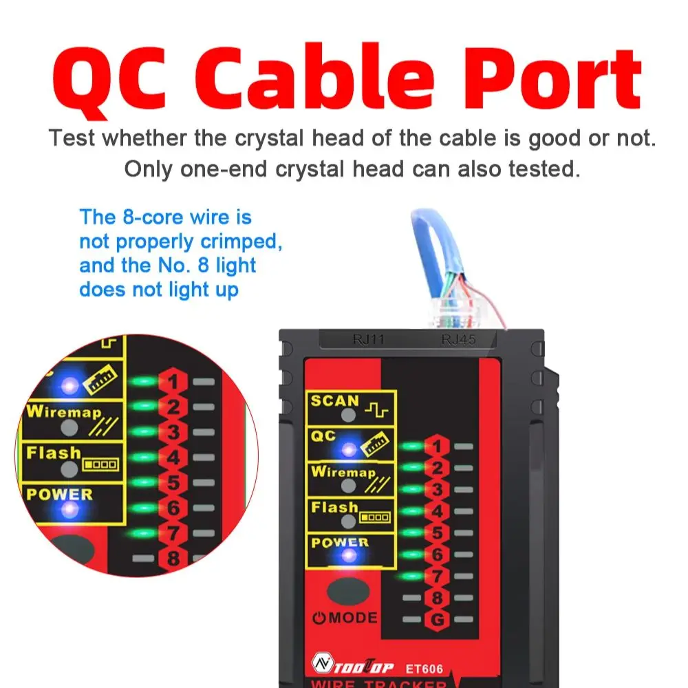 ET606 Network Cable Tester POE RJ45/RJ11 Tester 3KM Digital Cable Tracing Cross Short Circuit Inspection Crystal Port