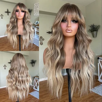 Lothoey 613Transparent Lace Full Lace Wig Human Hair Ombre Light Browm Ash Blonde With Bangs 13*6 Lace Frontal Wigs for Women