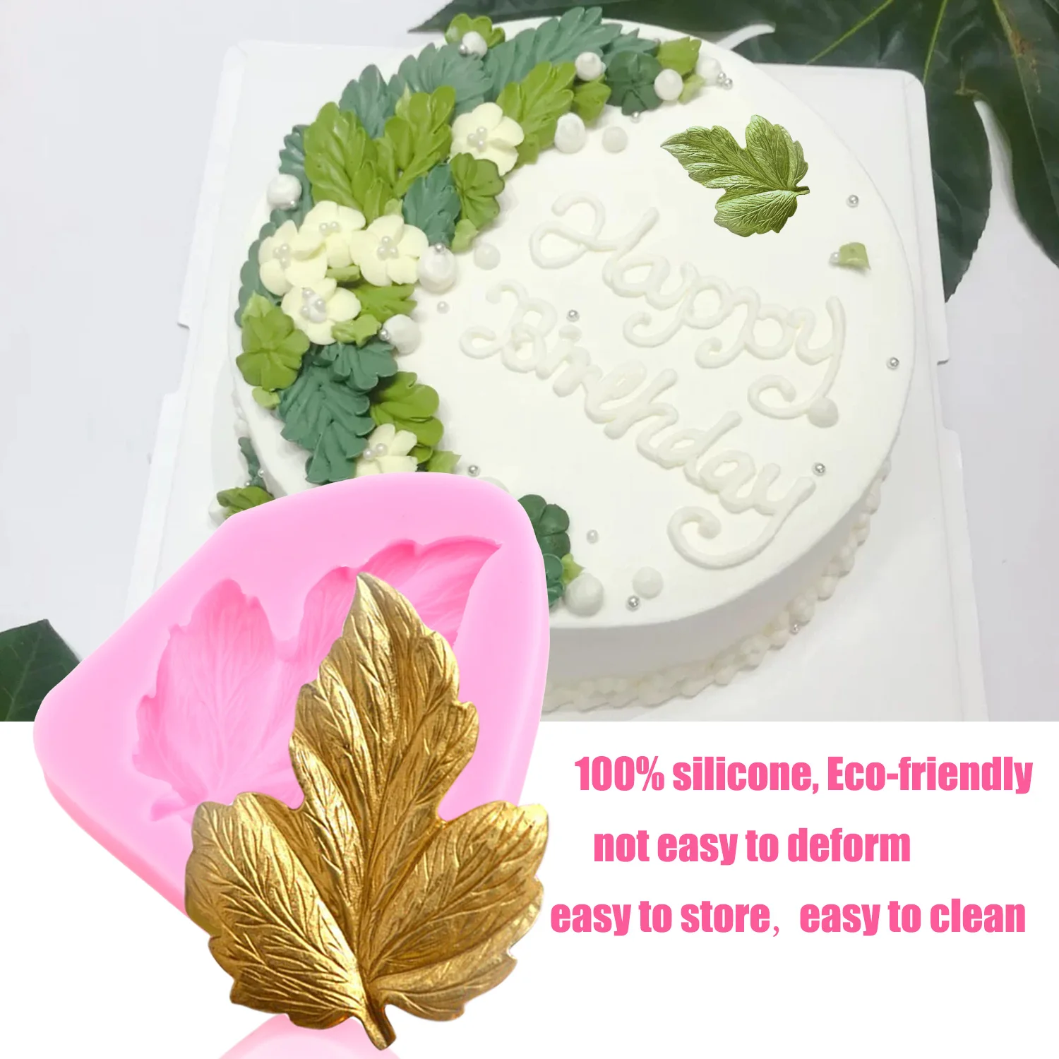 Stampo in silicone per torte, a forma di rosa, foglie, fondente, caramelle, cioccolato, resina, argilla, artigianato, decorazione per torte nuziali, 9,6 x 6,3 cm