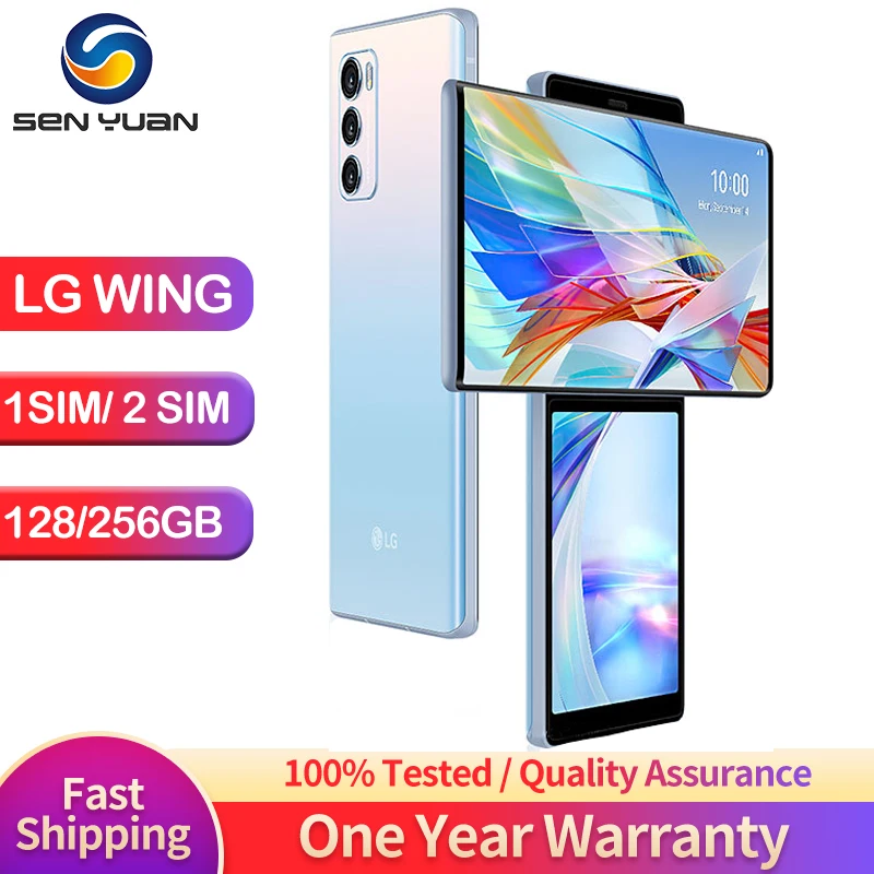 

Original LG WING 5G CellPhone LMF100N LMF100VM 6.8'' 8GB RAM 128GB/256GB ROM 4G LTE Mobile Phone Octa Core Android SmartPhone