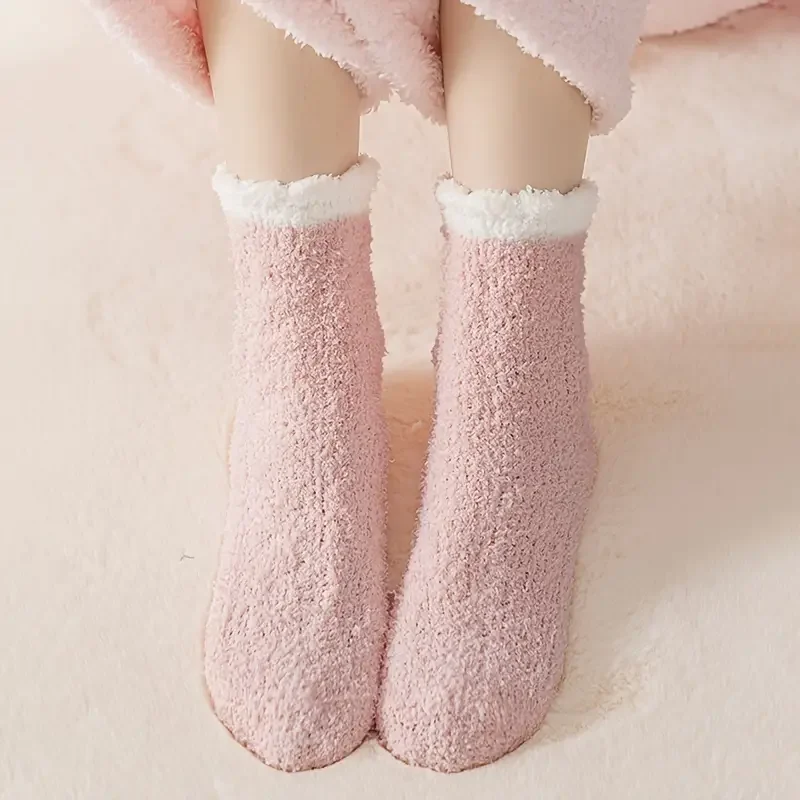 Thickened Coral Fleece Socks for Women Medium Sleeve Winter Socks Floor 5 Pairs foot socks