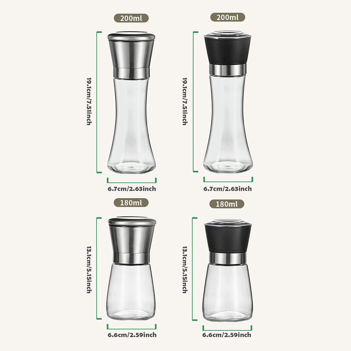 Salt and Pepper Grinder Manual Stainless Steel with Adjustable Ceramic Grinding Spice Mill for Kitchen salt and pepper grinder