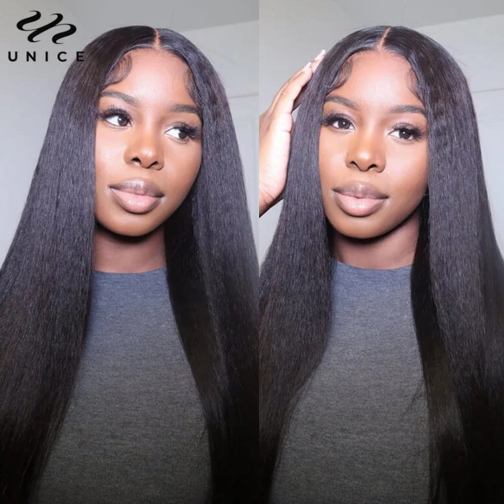 

UNice Hair Pre Everything Kinky Straight Wig Human Hair 7x5 Lace Wigs Pre Cut Pre Bleached Lace Closure Wig Wear Go Glueless Wig