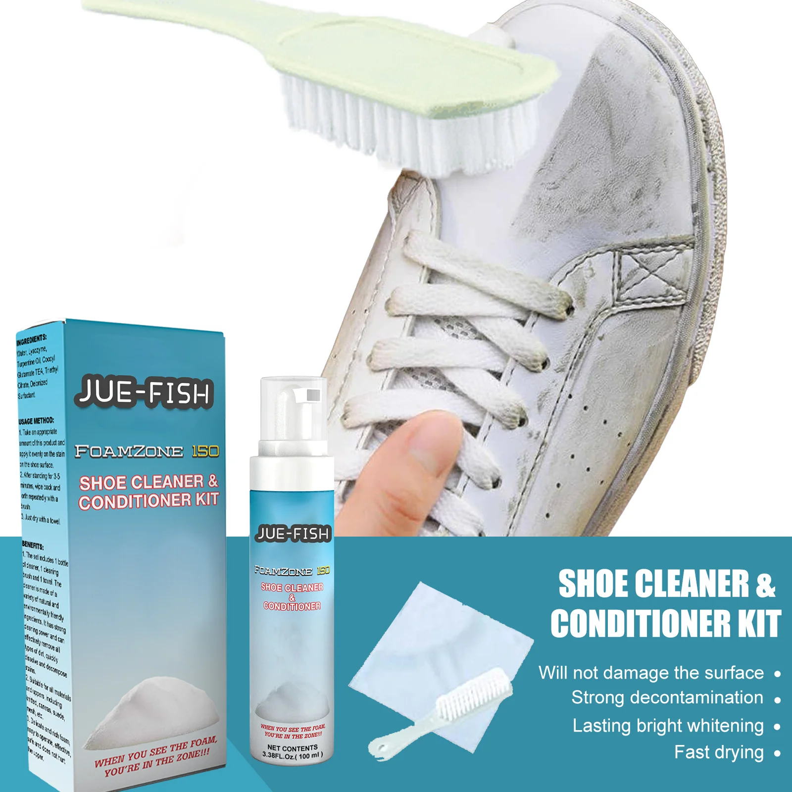 Shoe Cleaner Kit With Brush and Cloth Long Lasting Anti Yellow