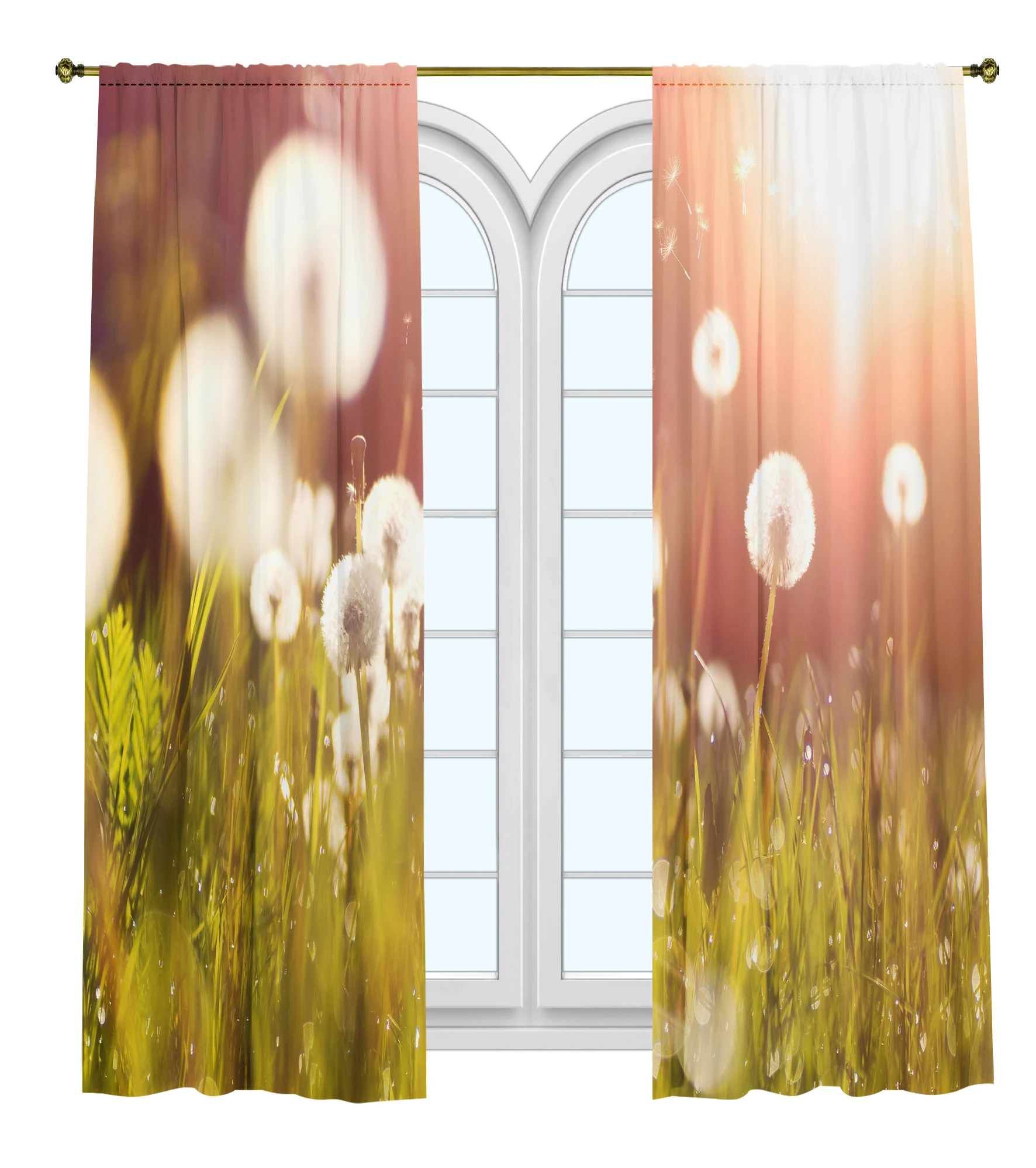 

Sunset View Printed Curtain /Bedroom Dining Room Living Room Covers Set of 2 Panels -Dandelions Flying against the Sun Decor Art