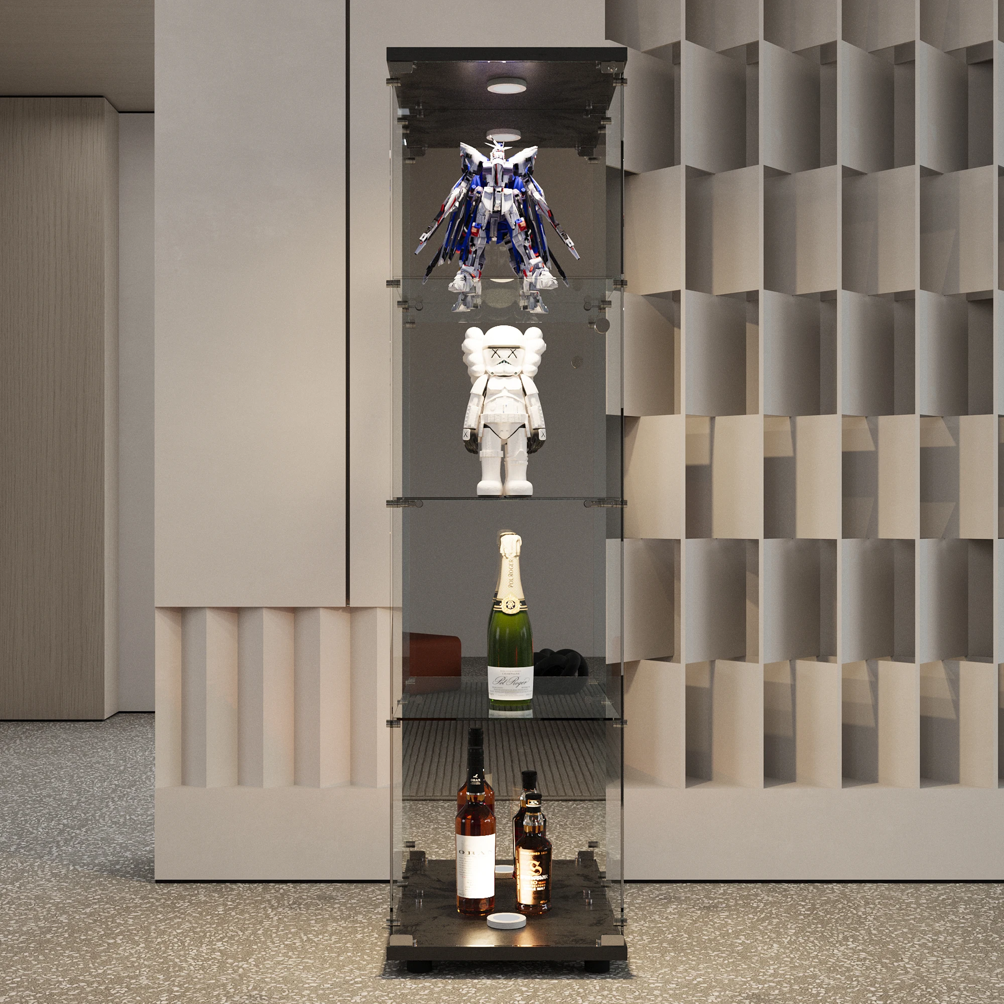 Rosahqnda Glasvitrine, Vertikale Vitrine mit LED-Beleuchtung und Glastür, mit 4 Regalen, Geeignet für Sammlerstücke, Bücher,Wein – Detail 5