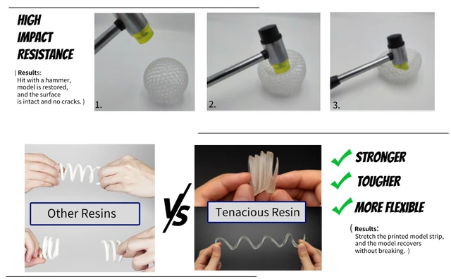 Siraya Tech Tenacious Easy Grey Resina 3D Flessibile 1000g - Alta Resistenza Agli Urti 405nm - Foto 7