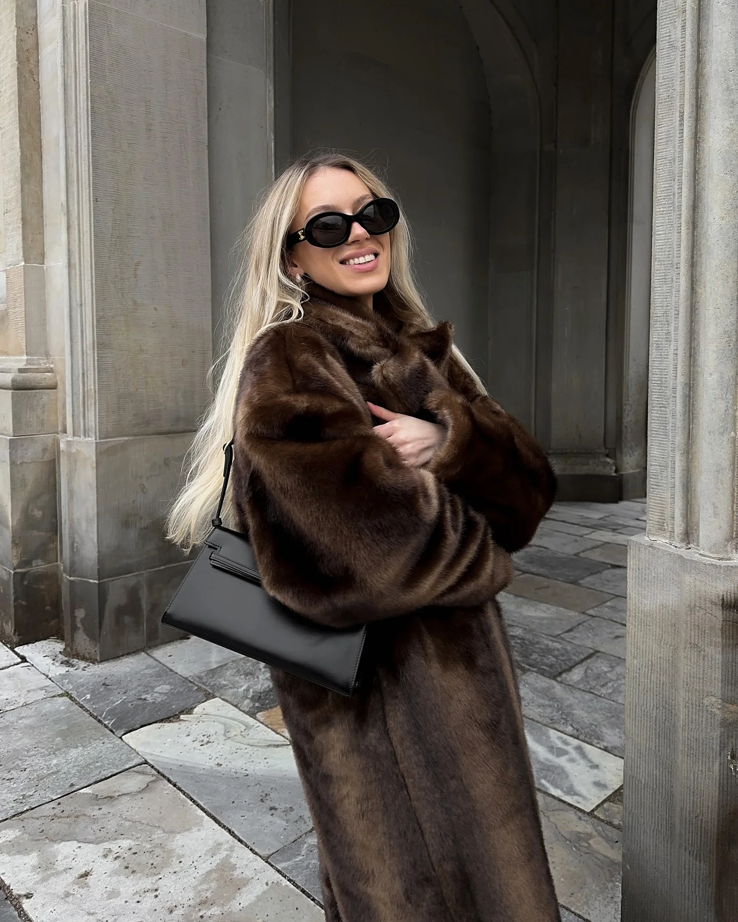 Women's Faux Fur Lapel Long Coat