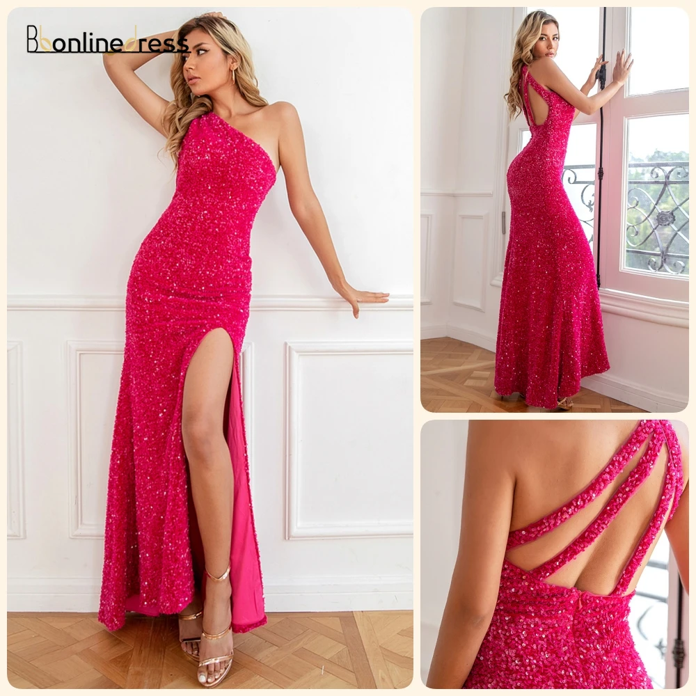 Mermaid Glitter One-shoulder Backless Prom Dress With Sequins