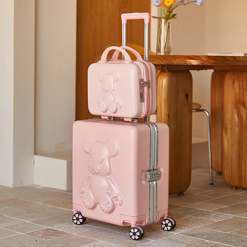 14"18 Inch 2 Pcs Aluminum Frame Black Trave Suitcase Sets With Wheels Trolley Luggage Check-in Case Cosmetic Bag Valises Voyage