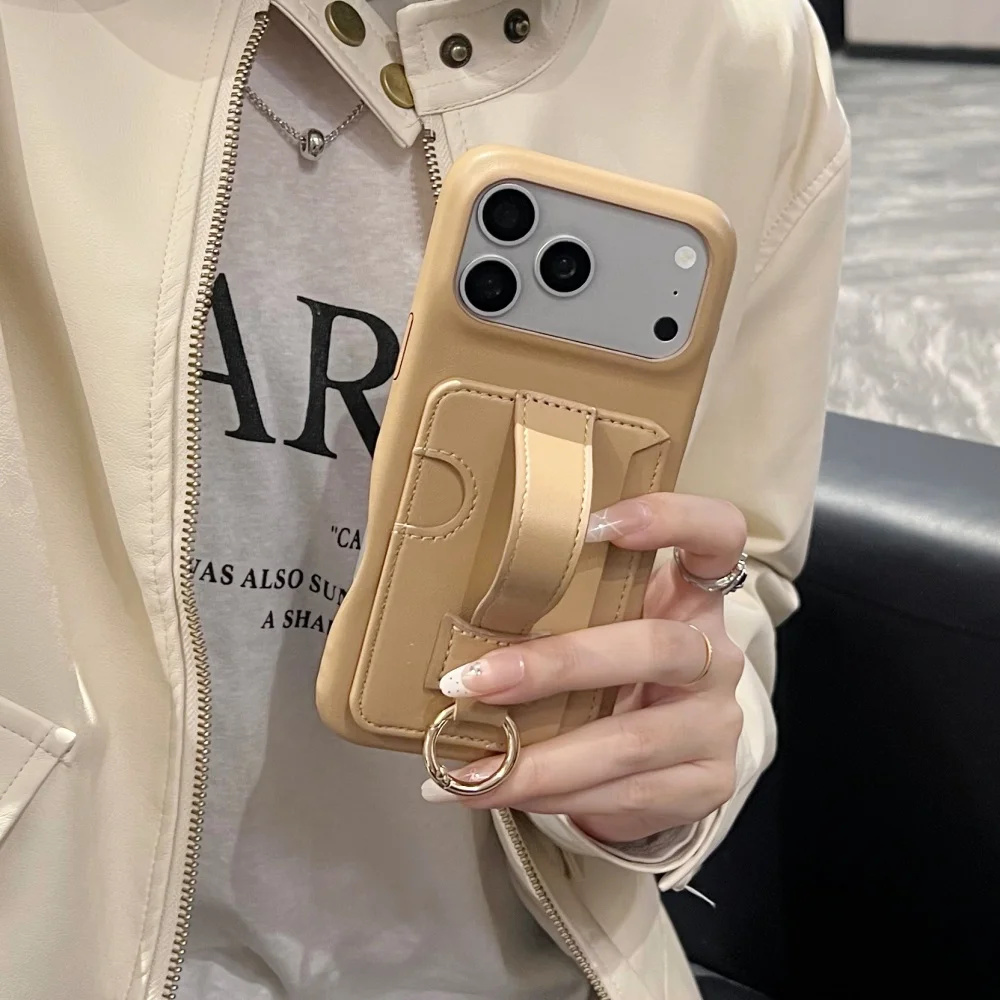 Elegant Leather Card Holder Phone Case - Simple, Personalized, Shock-Proof Design