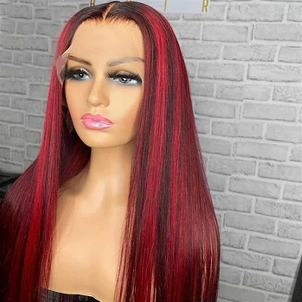 Red Highlight Colored 13x6 Transparent Lace Frontal Wigs Human Hair Wig