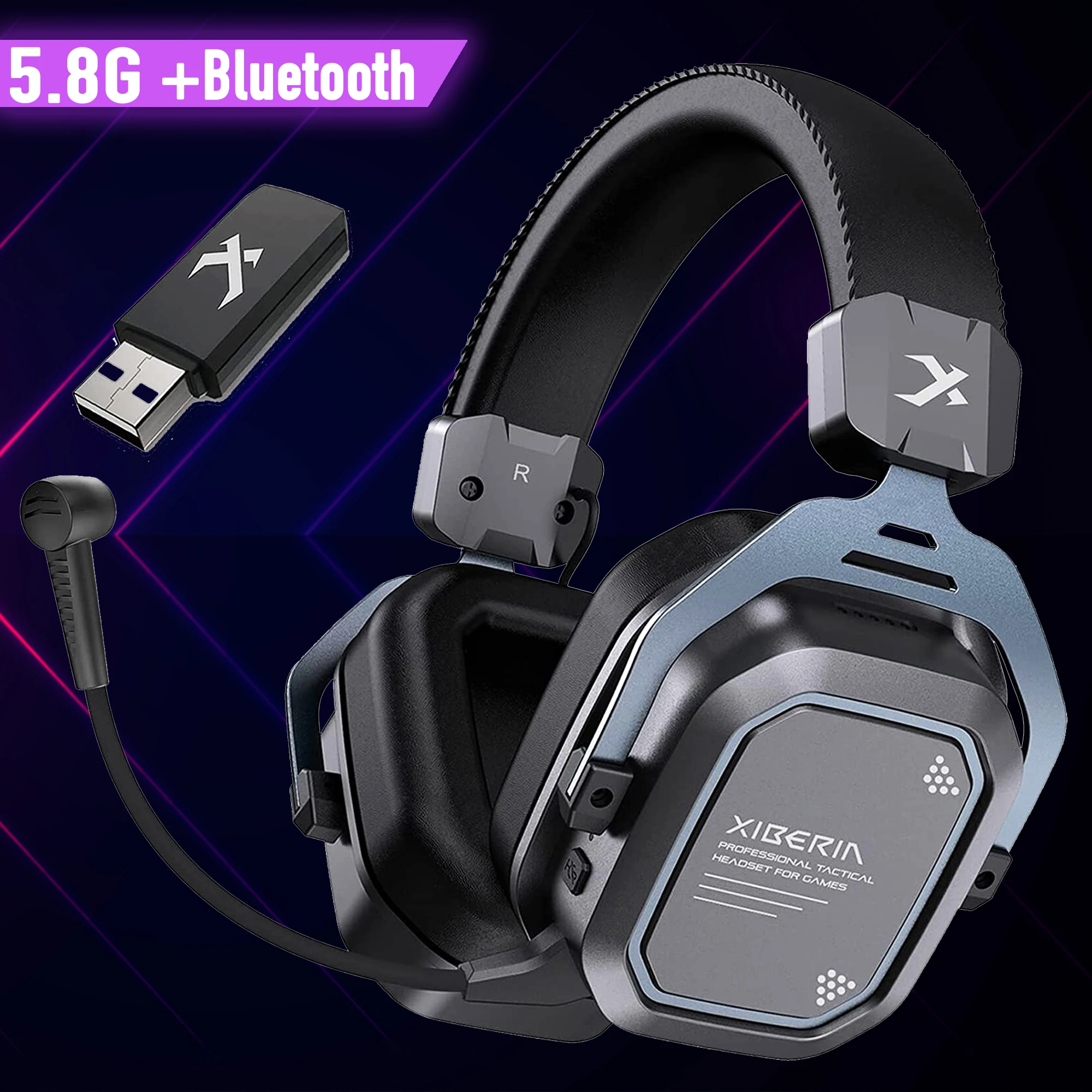 5.8GHz Wireless Gaming Headset Surround Sound for PC PS5 4 Xbox Anti