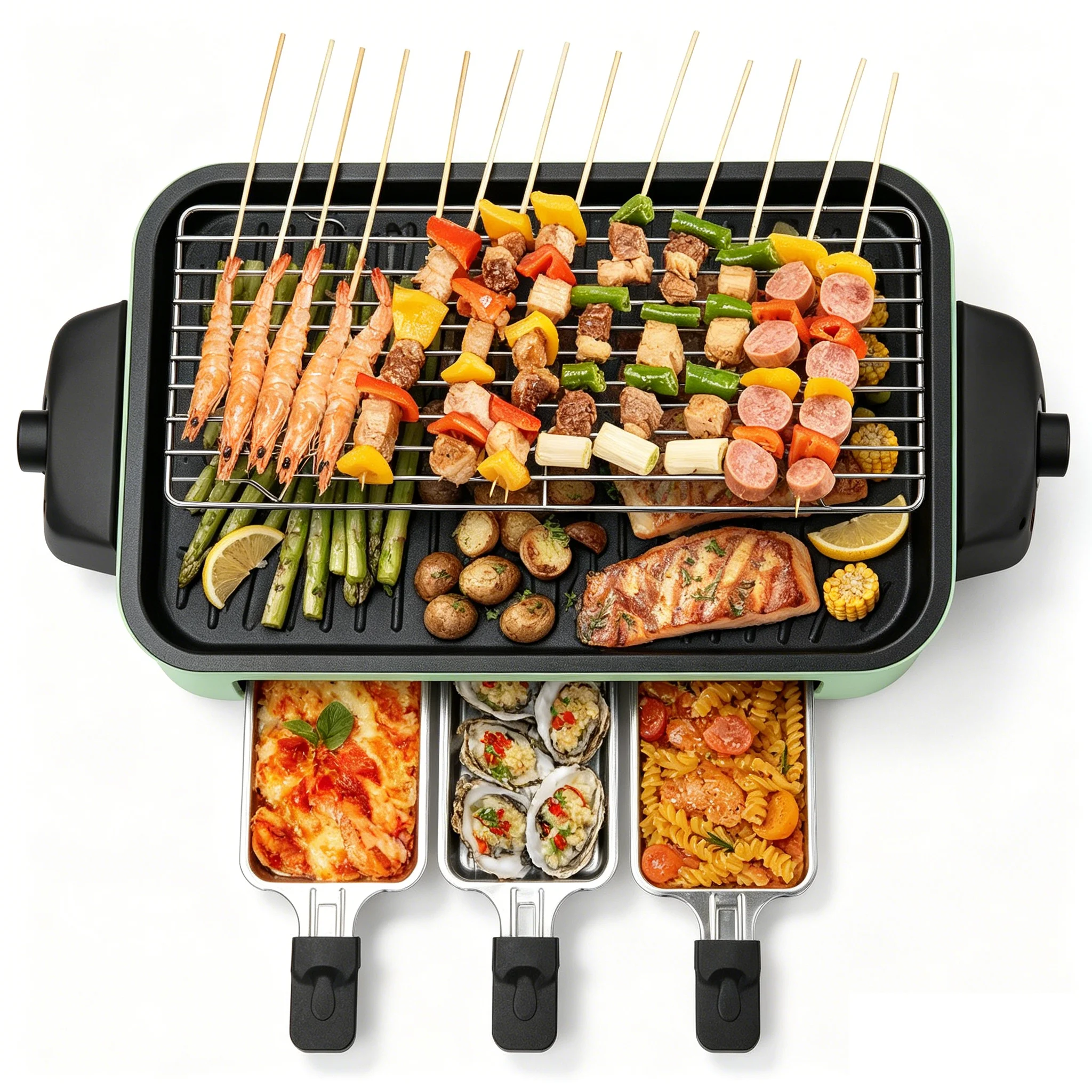 1700W 2-in-1 Smokeless Electric Indoor Grill, Removable Non-Stick Plates Adjustable Temp 120V US Plug for Home Party 1