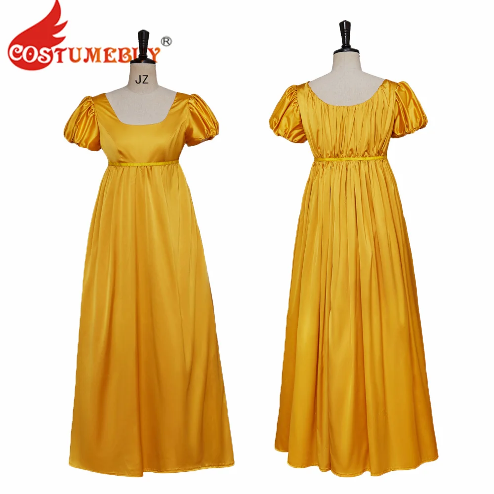 

Empire Waist Regency Dress with Satin Sash Ruffled Puff Sleeve Dress Jane Austen Ball Dress Renaissance Tea Party Yellow Dress