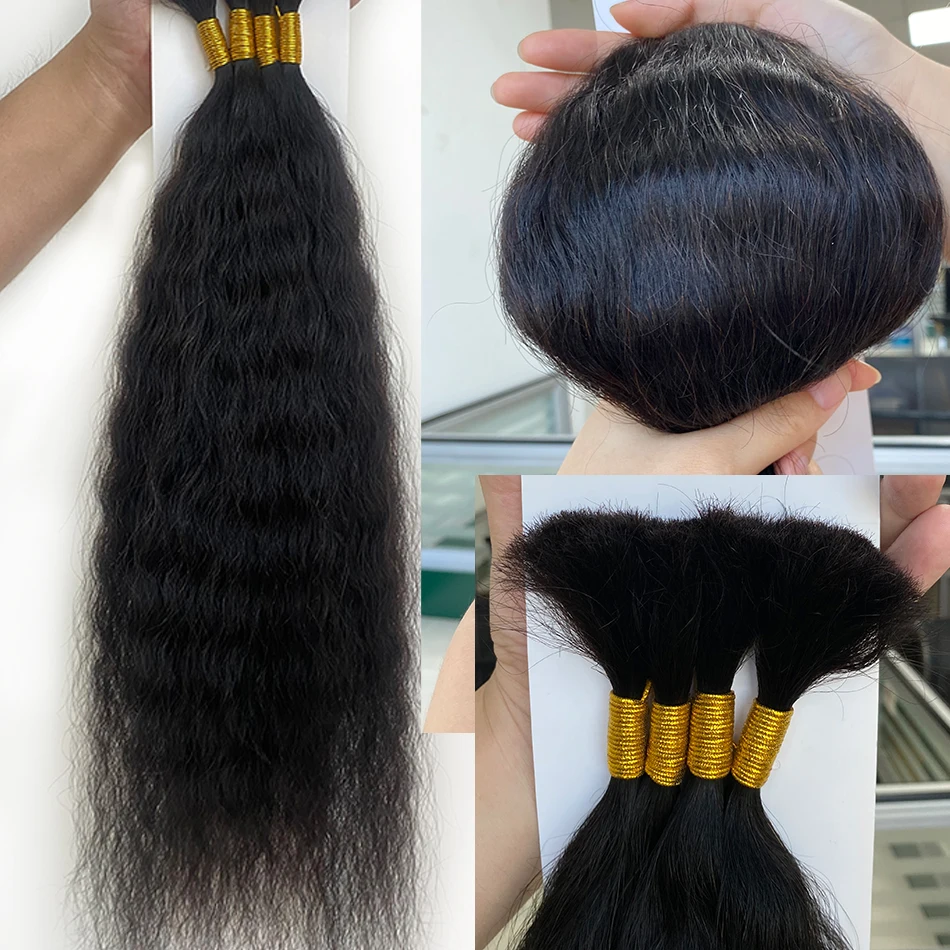 Wet And Wavy Super Bulk Hair Extension Human Hair For Braiding Brazilian Natural Black Remy Bulk Braiding No Weft 4pcs/100g