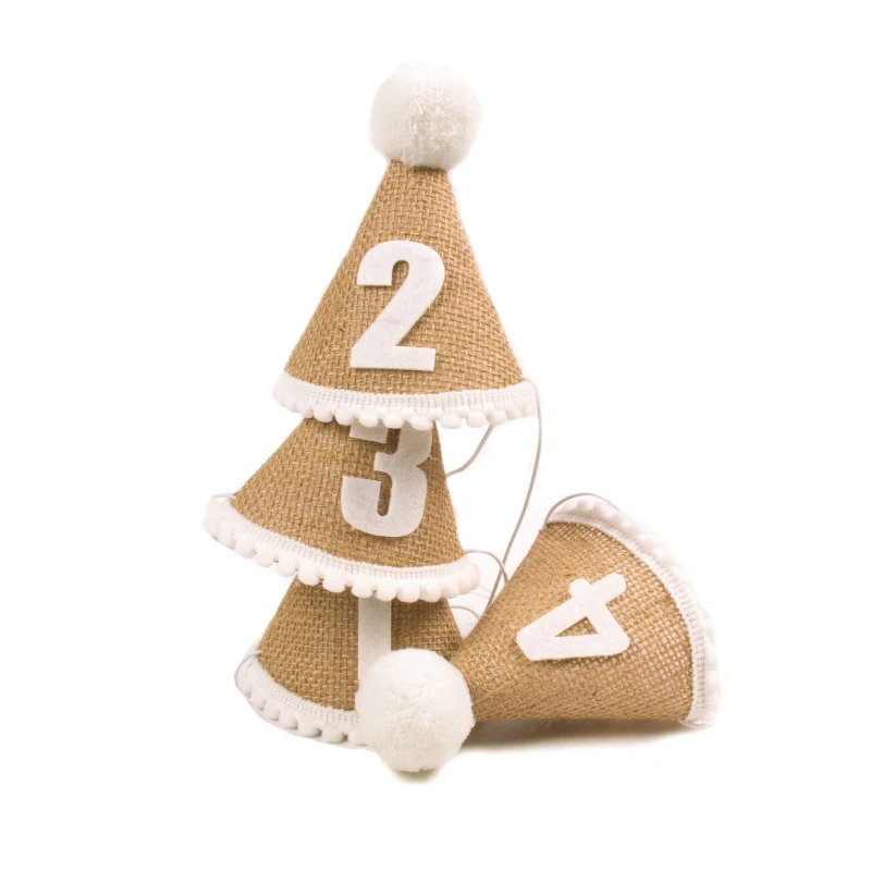 Birthday Headband Set 1pcs Burlap Birthday Hat Baby 1 2 3 4 5 6 7 8 9 Year Boy Girl Cone Hat Headband Baby Happy Birthday Party Decorations Kids Gift