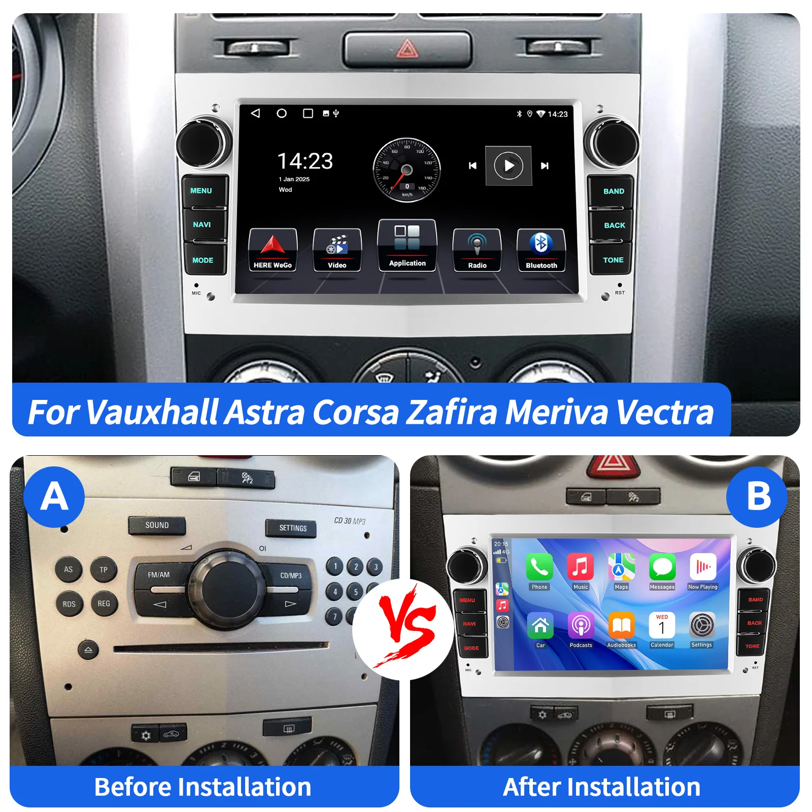 ESSGOO Autoradio Android 15 7" 4+64G für Opel/Vauxhall Corsa D Astra H Zafira Combo Signum CarPlay GPS Navigation Android Auto WiFi RDS FM Bluetooth Mirror Link Touchscreen Lenkradsteuerung Sechs Tasten 7 Farben – Detail 22