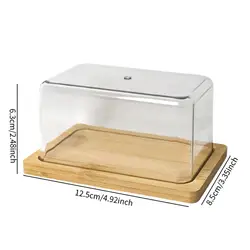 Transparent Butter Dish with Lid - Kitchen Accessories and Cheese Storage Tray (Wood color)