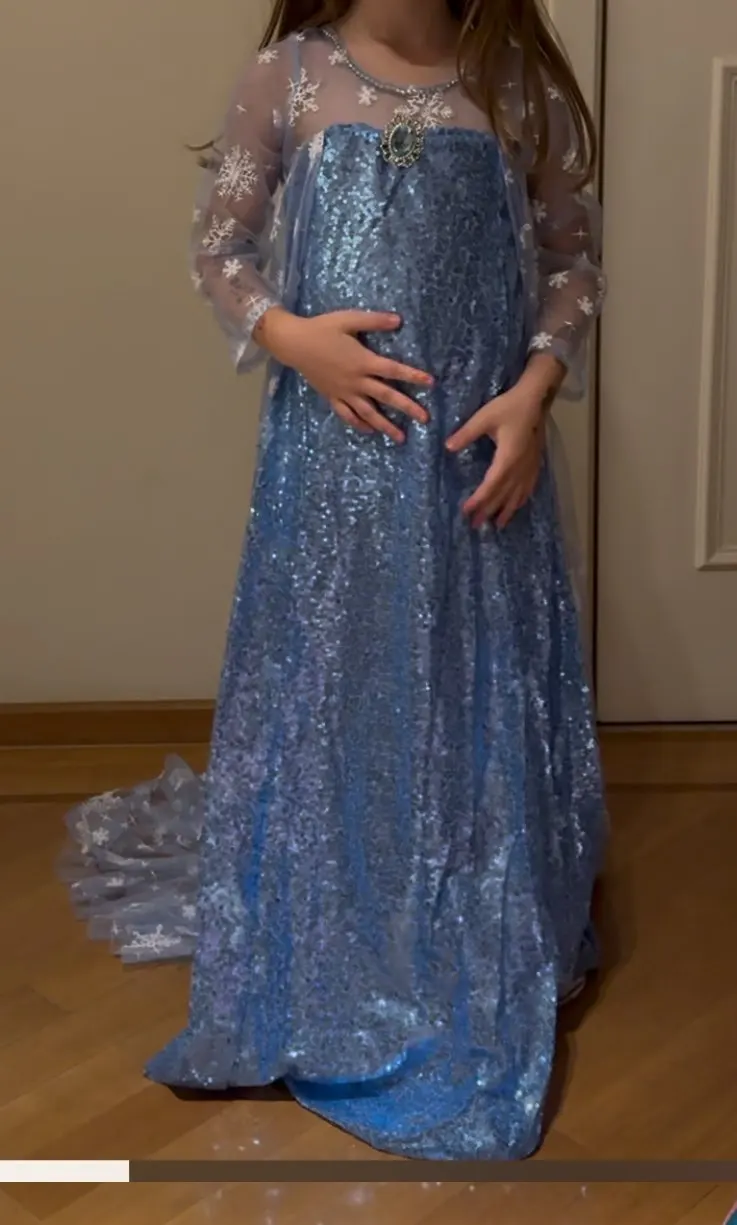 Vestido De Princesa Elsa Frozen – Manga Larga Con Cuello De Peluche Para Niñas De 3 A 8 Años