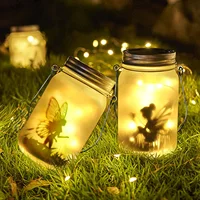 Solar Lantern Fairy Lights Garden Ornament Outdoor Hanging Frosted Tree Table Yard Patio Lawn Portable Glass Mason Jar Lamp 2