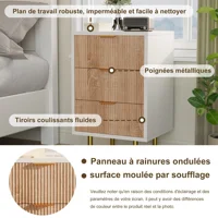 Набор из 2 прикроватных тумбочек, 3 ящика, металлических ручек, металлических ножек, идеально подходит для спальни или гостиной, белый и дерево. — изображение 3