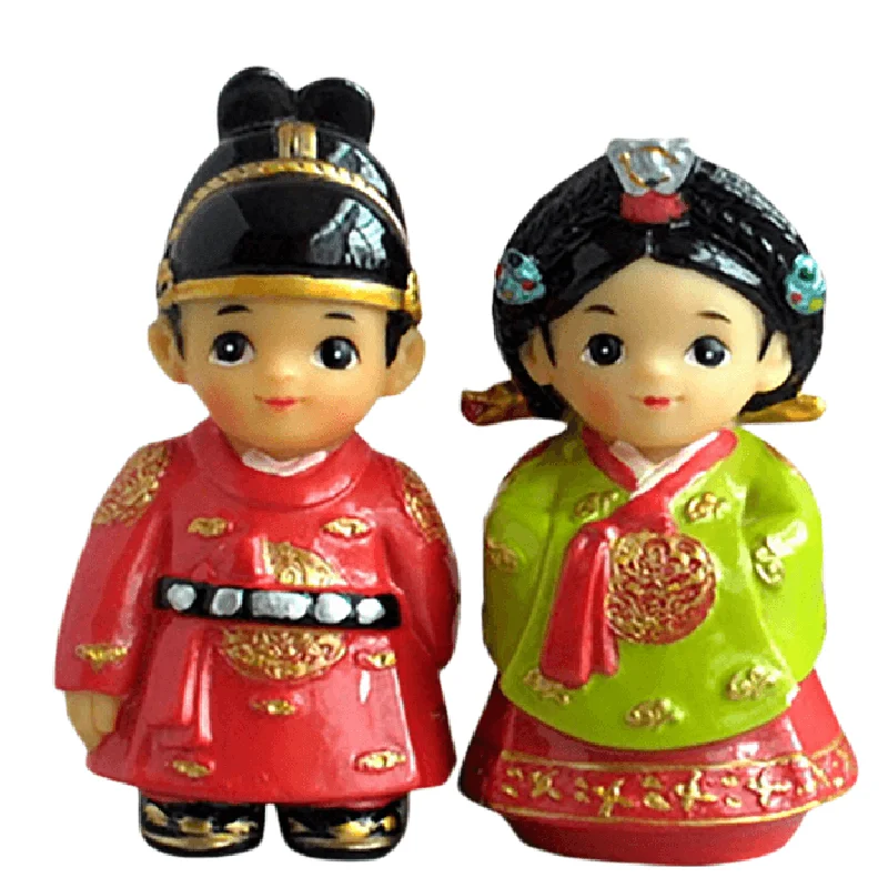 2PCSAncientCostumeKoreanTraditionalHanbokDollWeddingDollHome