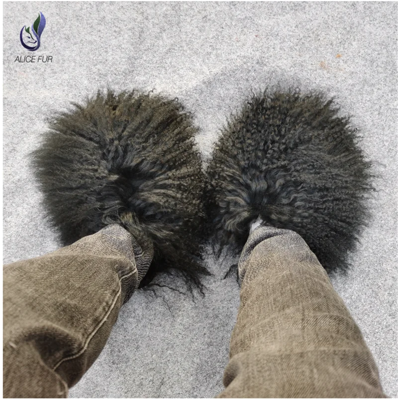 

Женские меховые тапочки, производитель обуви из овечьего меха, искусственные пушистые монгольские сланцы