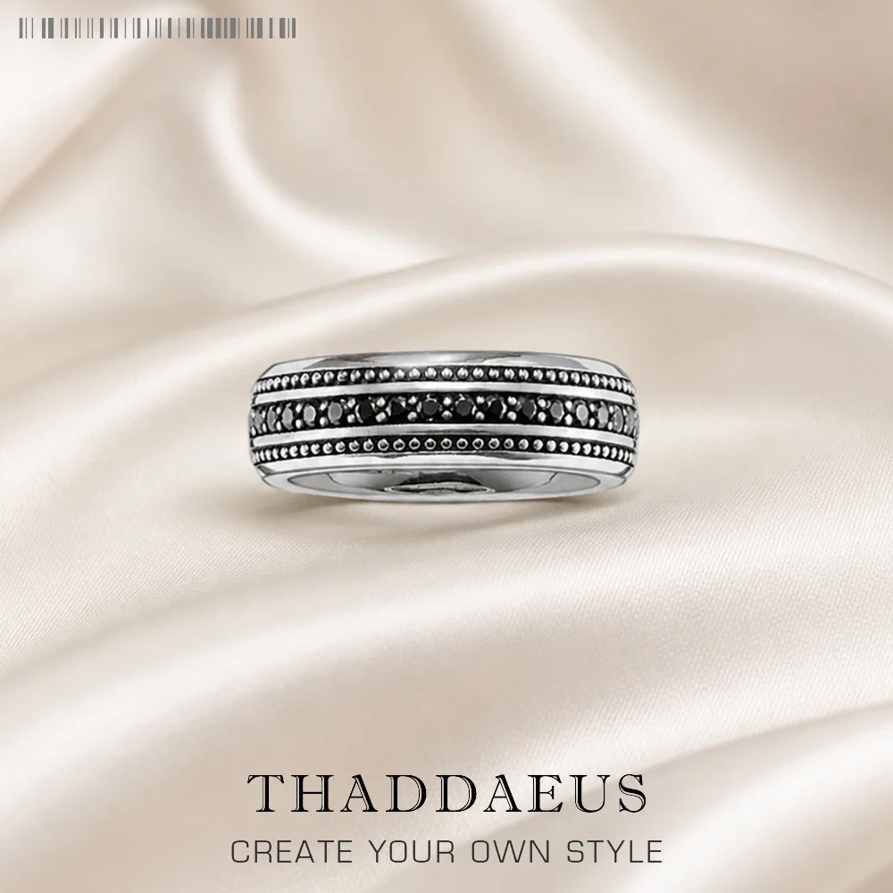 Schwarzer CZ Lane Ring, Vintage-Schmuck im europäischen Stil, edler Schmuck, Geschenk für Männer und Frauen aus 925er Sterlingsilber