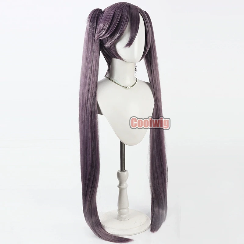 Coolwig 합성 머리 사이토 후로푸시 코스프레 가발 블리치 사이토 후로푸시 100cm 긴 다크 퍼플 포니테일 가발 내열성