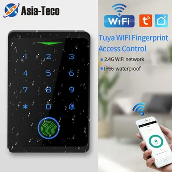 Tuya 앱 문짝 잠금 장치, IP66 방수, 키리스 생체 인식, 와이파이 액세스 제어, 독립형 키패드, 지문, EM RFID 카드, 문짝 입력