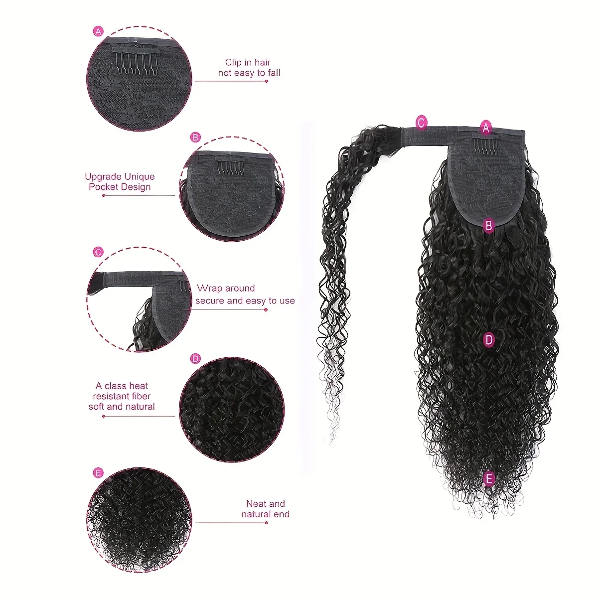 Kinky Culry Ponytail Human Hair Extensions Wrap Around Clip In Ponytail Extensions For Women 10-30 Inch Magic Paste Pony Tail 2