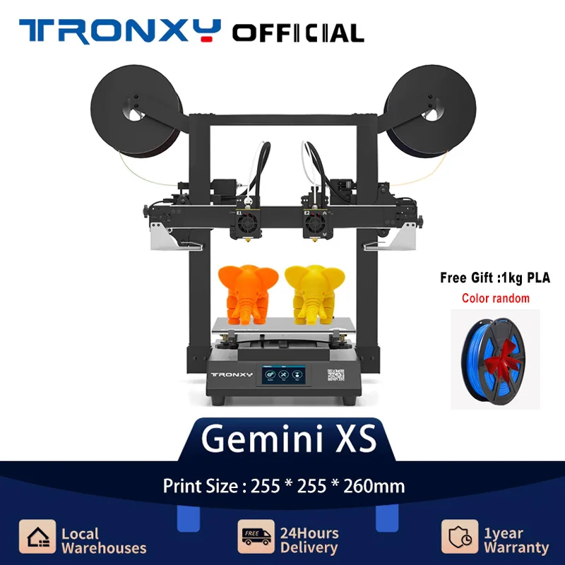 TRONXY Newest Gemini XS IDEX 3d Printer Two Head Dual Extrusion Independent Dual Extruder Auto-leveling 3D Printer 255*255*260mm