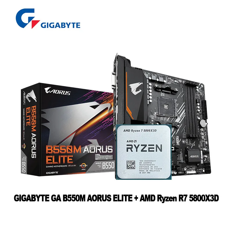 Amd Ryzen 7 5800x3d R7 5800x3d Cpu + Gigabyte Ga B550m Aorus Elite Motherboard Suit Socket Am4