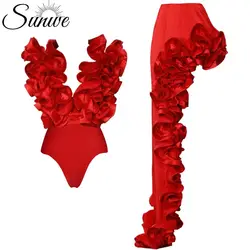 2024 3D Ruffle One Piece Swimsuit and Skirt Summer Swimwear Women Beachwear Bathing Suit