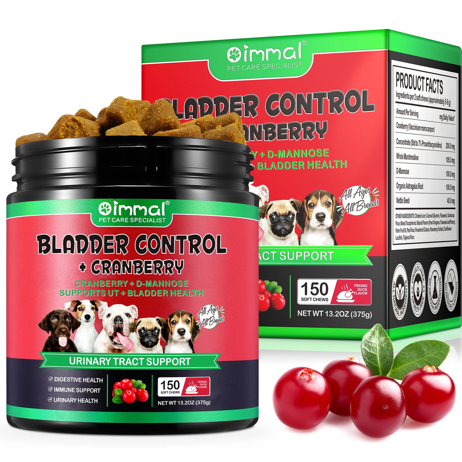 Cranberry Bladder Health for Dogs Active Ingredients Cranberry D-Mannose Support Dog Urinary Tract Kidney Health