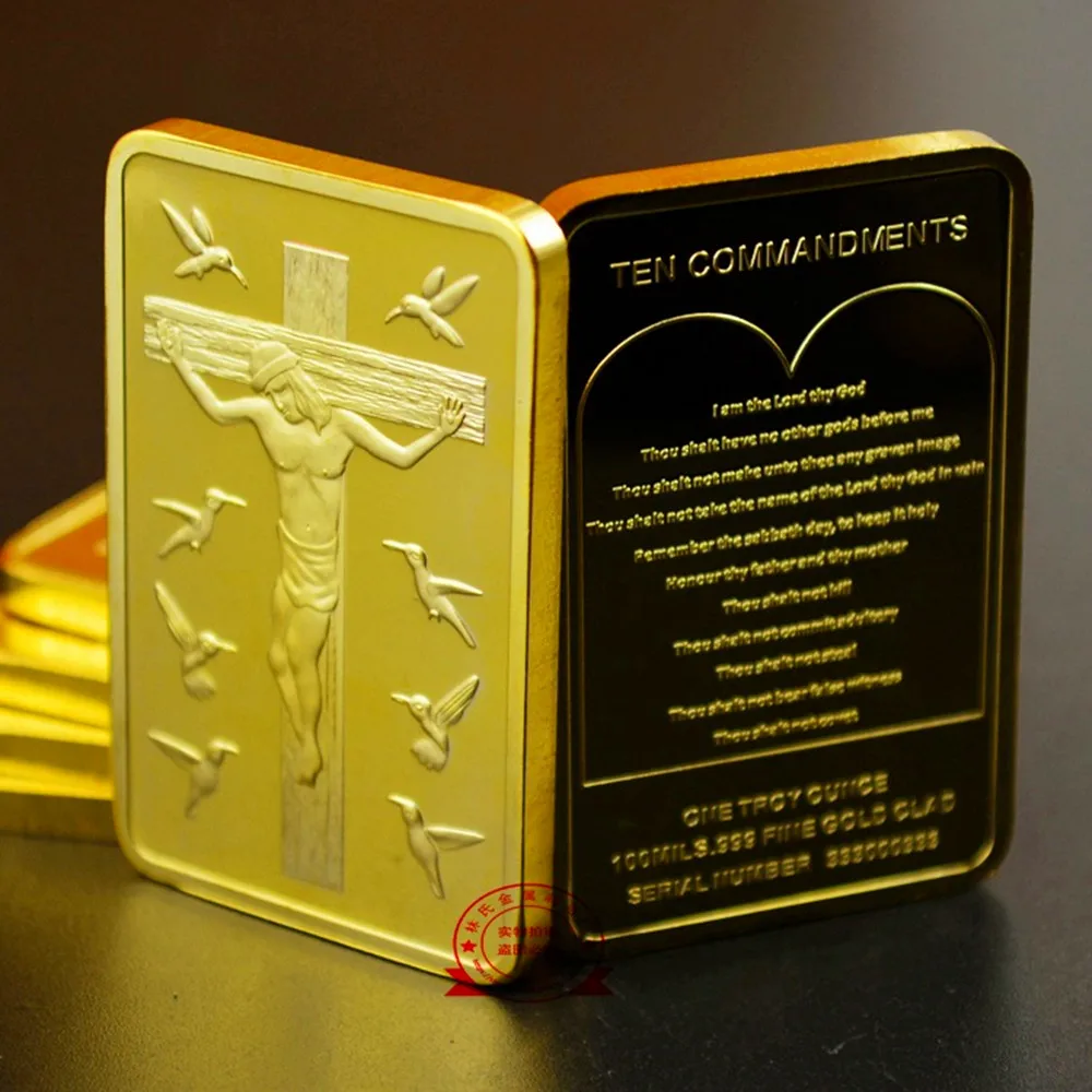 

1oz 24K Gold Plated Ten Commandments Gold Bar Crucifix Coins Bullion