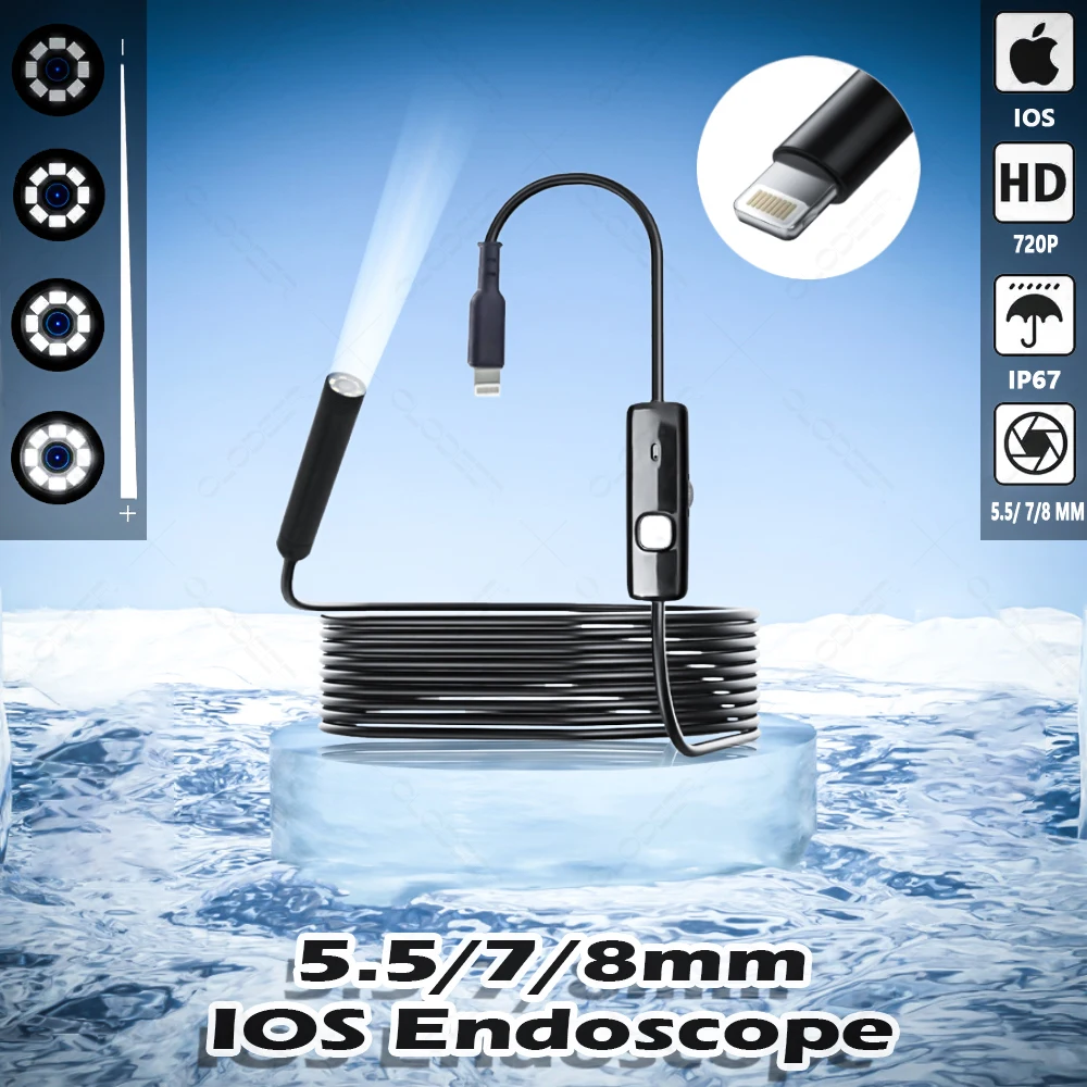 

5.5/7/8mm Endoscope Inspection Tools Automotive Boroscope Endoscopy Motorcycle Camera Stethoscope For Iphone 8 IOS Cars Device