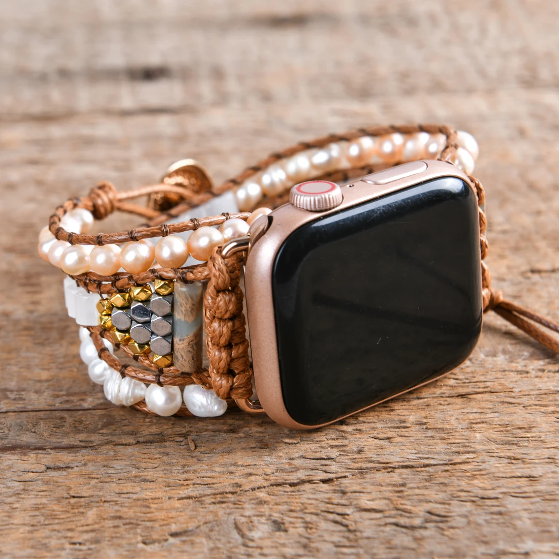 FashionFreshwaterPearlAppleWomenWatchBandBeadsBoho3XWrap