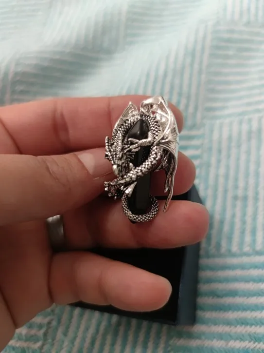 Dragon Obsidian Pendant | Silver-Plated Dragon Necklace