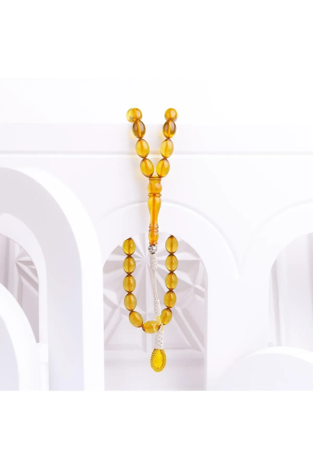 Rosario In Argento Sterling 1000 Kazaz Con Nappe Beyzi Cut Fire Amber;