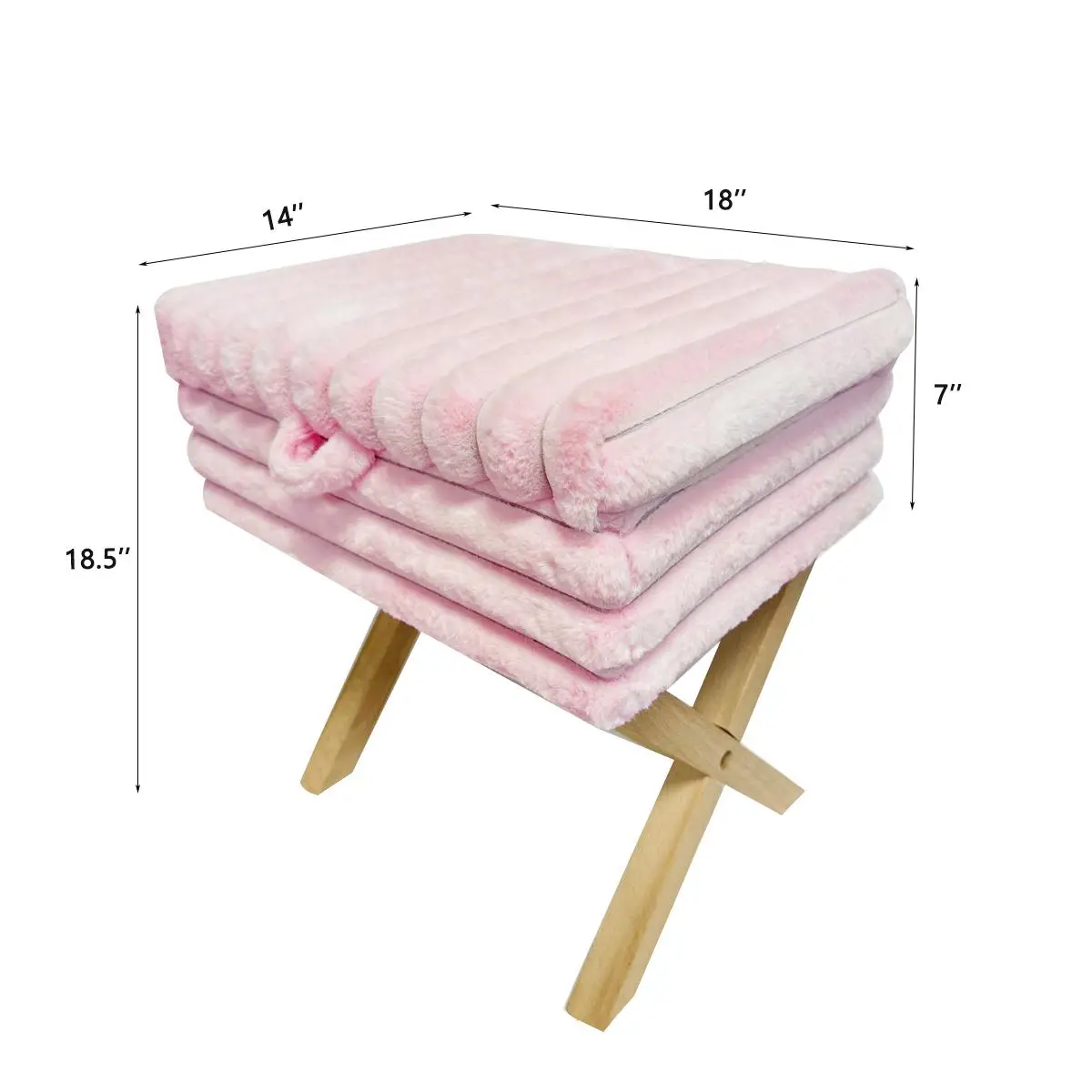Joyfinity Makeup Chair Faux Fur Foot Stool Chair, Square Ottoman with Storage, Vanity Stool with Wooden X Legs